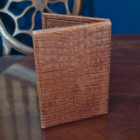 RARE MONICA RICH KOSANN DOUBLE BROWN ITALIAN LEATHER FOLDING FRAME IMAGE CASE - Picture 3 of 15